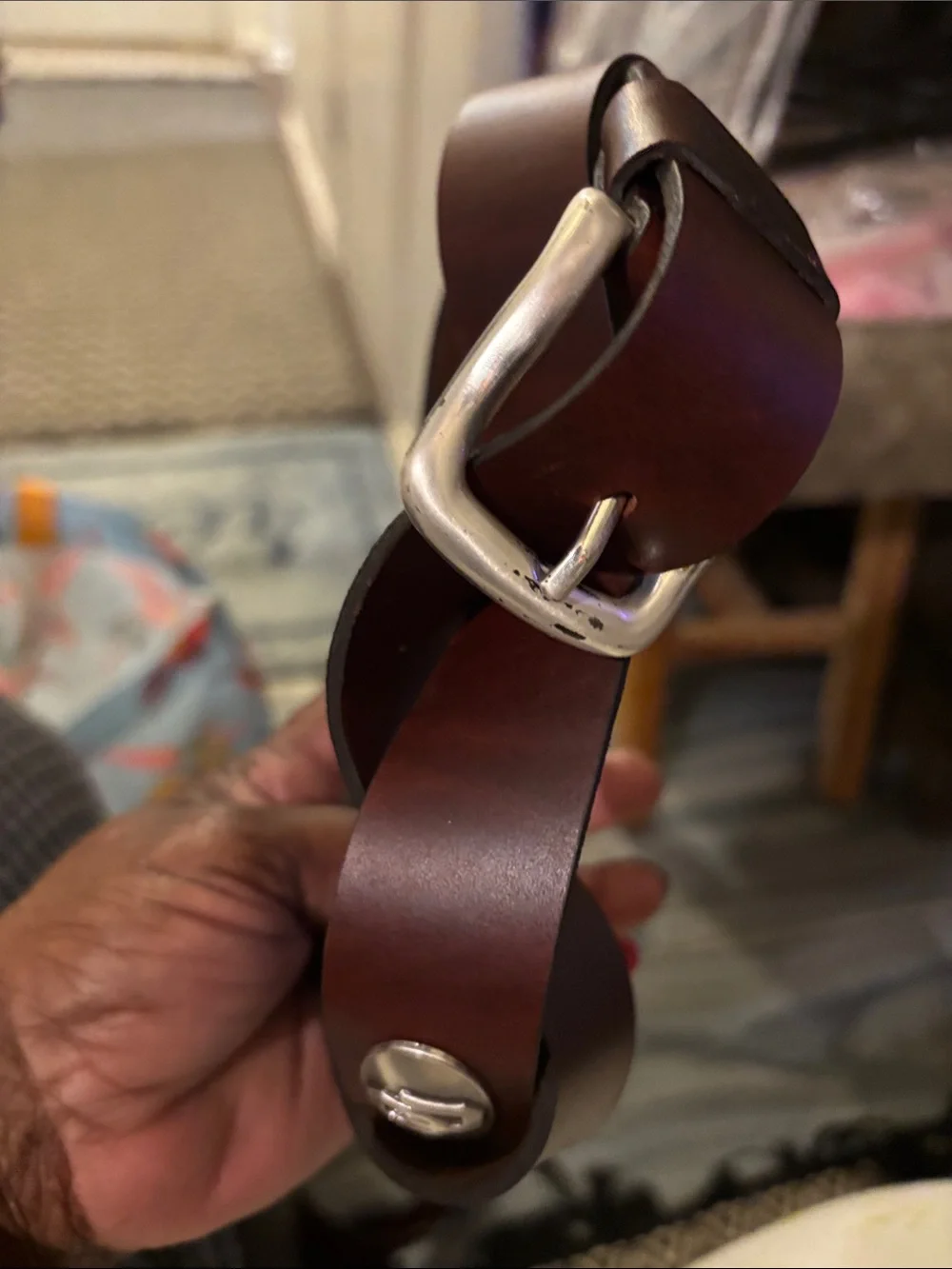 Classic Men's Leather Belt with Brushed Silver Hardware - Dark Brown-New w/o tag